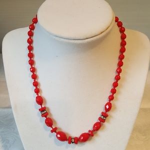 "W. Germany" stamped Red &black cut glass necklace